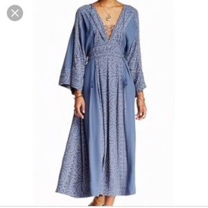 Free people long sleeve blue maxi dress